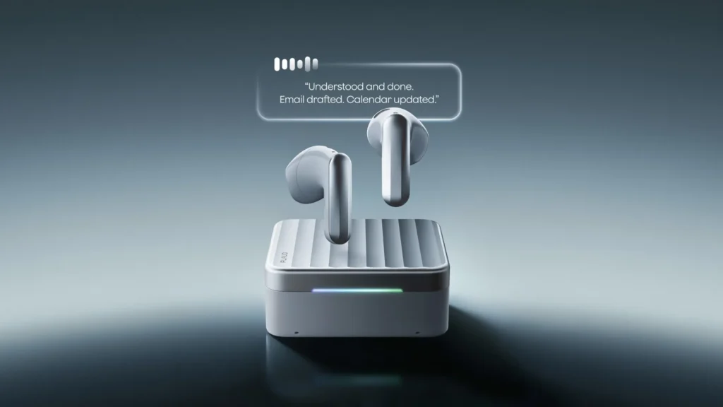Plaud One are AI earbuds with 4G eSIM connectivity that can record conversations, transcribe them and use an AI agent to help complete tasks.