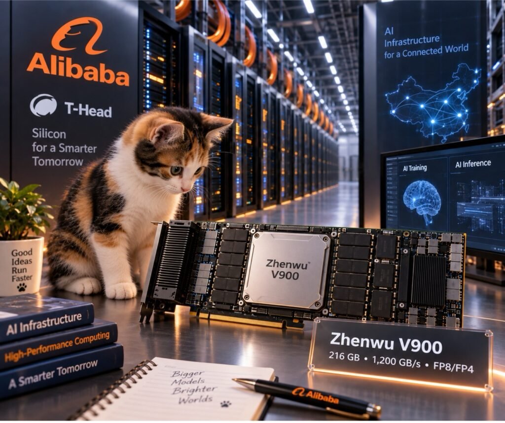 Alibaba Cloud presents Qwen models and the Zhenwu V900 AI chip at Apsara Conference 2026.