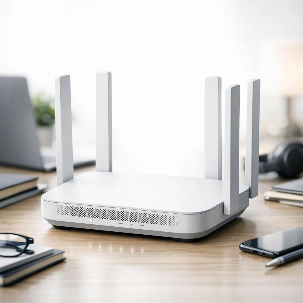Modern fiber broadband gateway with Wi-Fi connectivity.