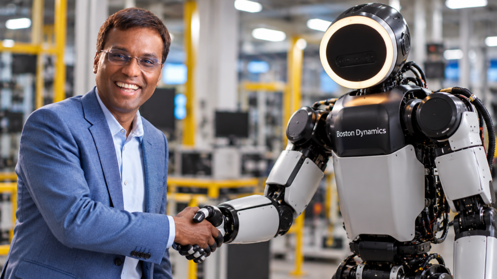 Boston Dynamics Atlas humanoid robot operating in an industrial environment.
