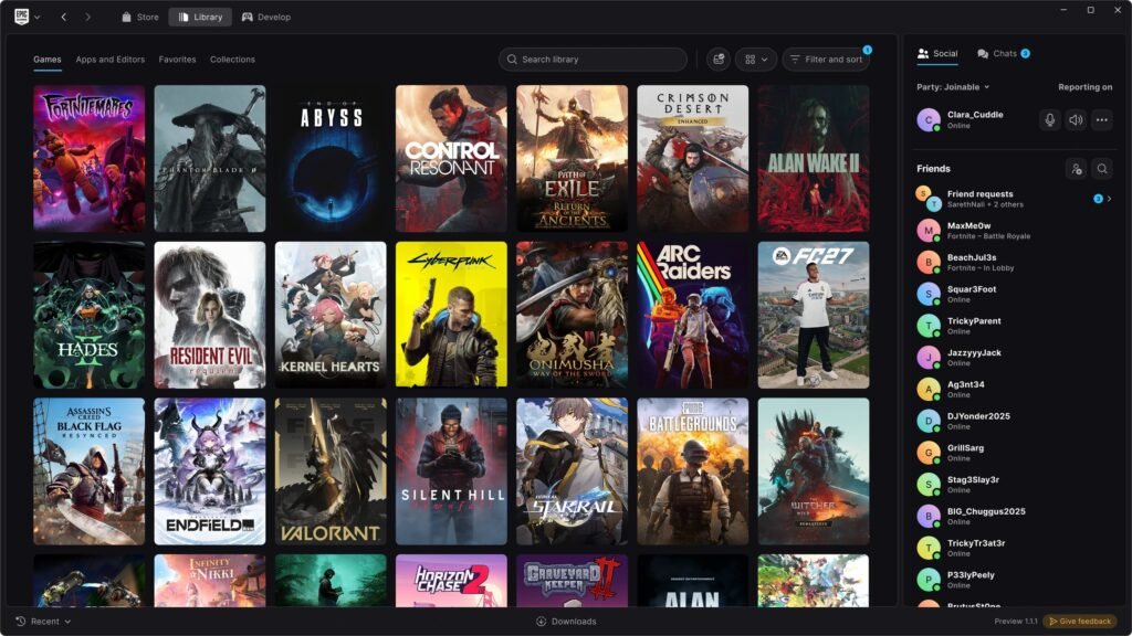 PC game library launcher interface on a computer monitor.