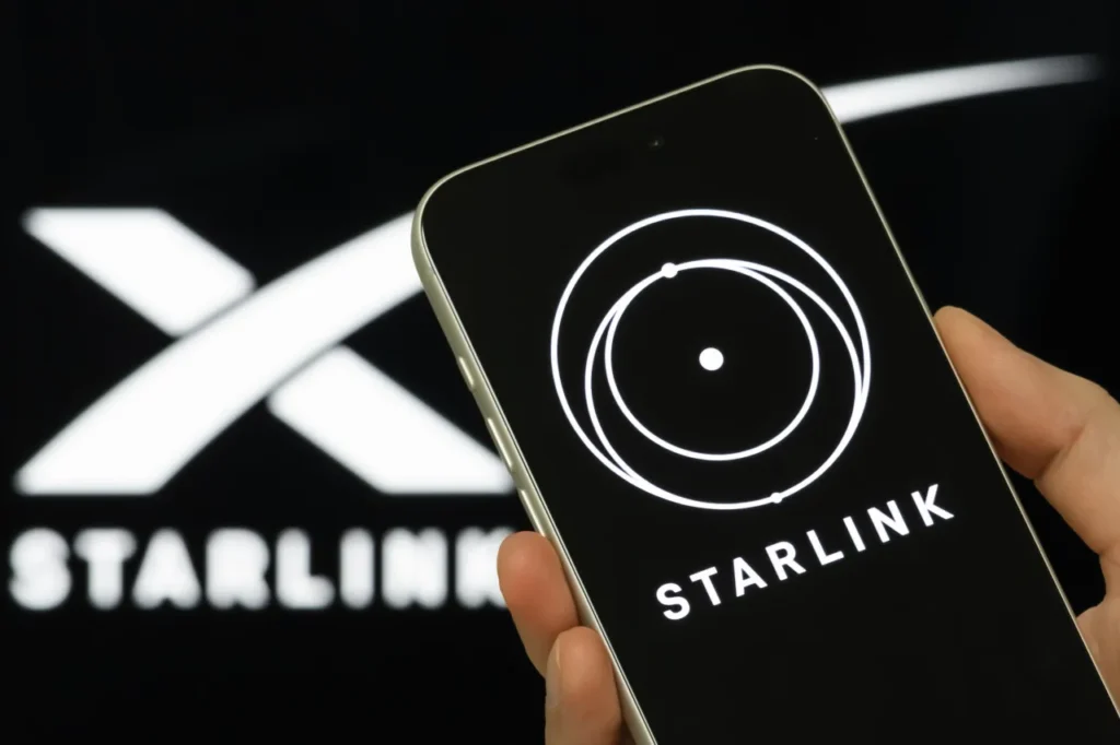 Starlink satellite and cellular tower illustrating SpaceX's planned expansion into mobile network services.